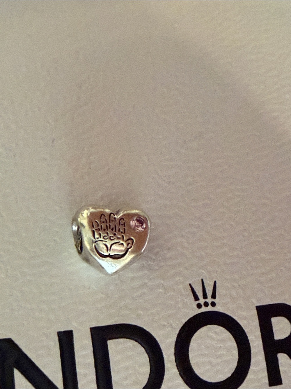 Pandora Silver Heart Charm with Crown Motif and CZ